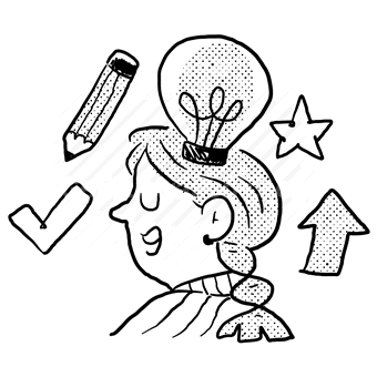 lightbulb, thought, pencil, checkmark, star, pencil